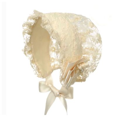 JEEYJOO Baby Girls Newborn Lace Flower Embroidered Christening Occasion Bonnet Princess Sun Hat Champagne One Size