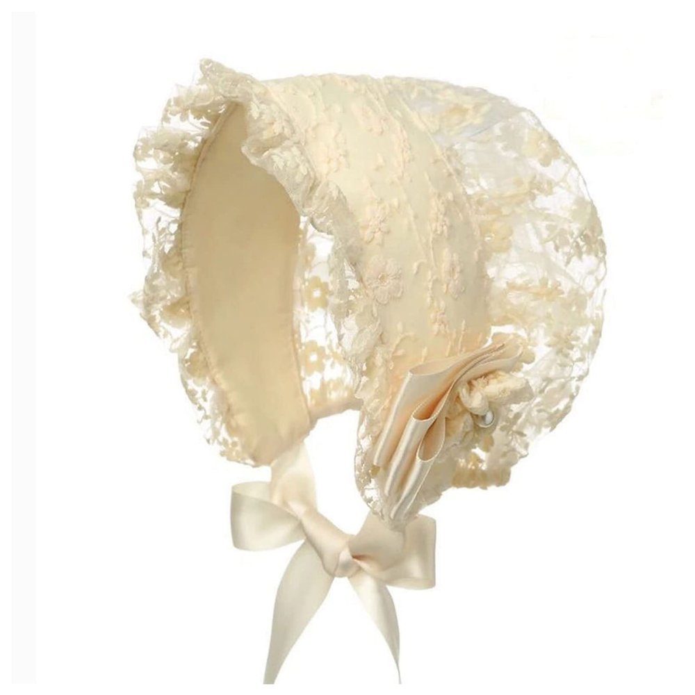 JEEYJOO Baby Girls Newborn Lace Flower Embroidered Christening Occasion Bonnet Princess Sun Hat Champagne One Size