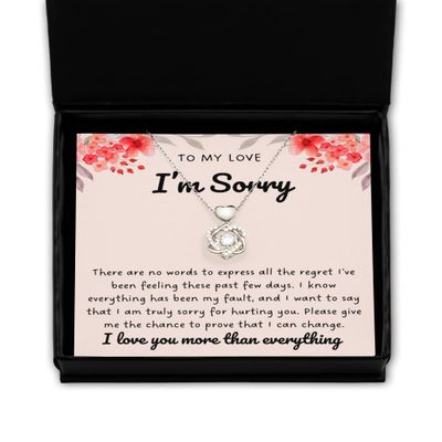 Heart Knot Silver Necklace Sorry Forgive Me Apology Necklace Sterling Silver, Sorry Gift for Girlfriend, Apology Gifts for Wife, I Am Sorry Jewelry,