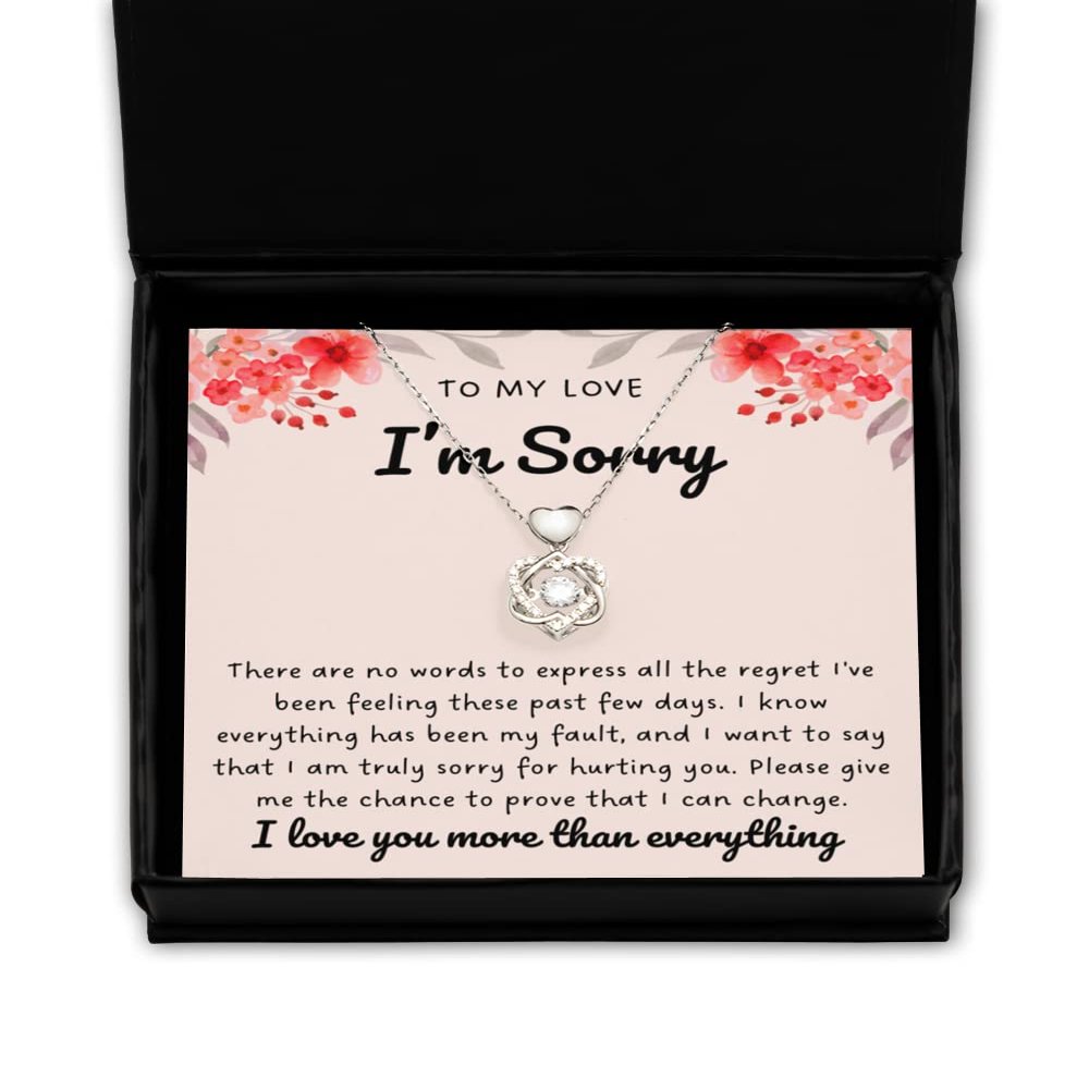 Heart Knot Silver Necklace Sorry Forgive Me Apology Necklace Sterling Silver, Sorry Gift for Girlfriend, Apology Gifts for Wife, I Am Sorry Jewelry,