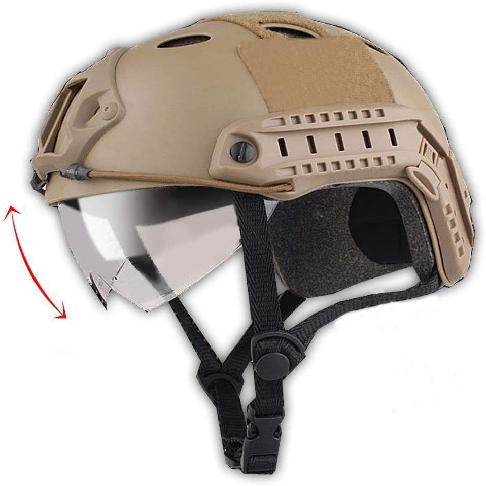 CMAIR4U Airsoft PJ Type Paintball Fast Helmet with Visor Goggles (DE)