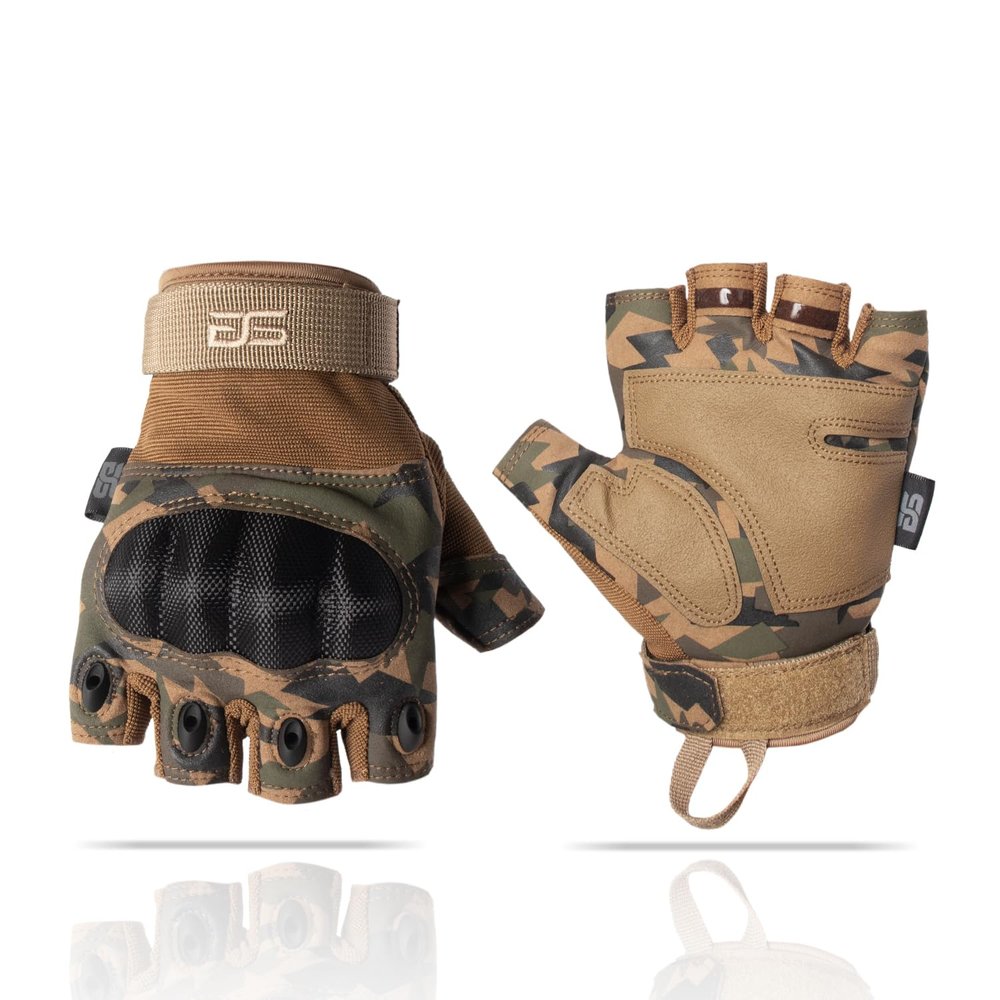 Glove Station The Combat - Fingerless Knuckle Tactical Gloves for Men - Motorcycle Gloves for Tactical Shooting, Airsoft, Hunting, Police Work and Hiking - Camouflage, XX-Large