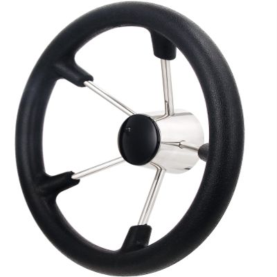 Mojiate 13 1/2 inch Boat Steering Wheel, 5 Spoke 13.5 inch Stainless Steel Grip Destroyer Style Marine