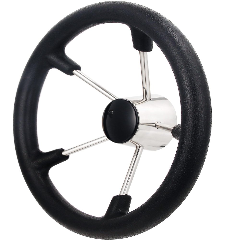 Mojiate 13 1/2 inch Boat Steering Wheel, 5 Spoke 13.5 inch Stainless Steel Grip Destroyer Style Marine
