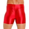 CHICTRY Mens Glossy Mid Waist Boxer Shorts Short Leggings Yoga Sportswear Swimwear Sleepwear Red Large view 4