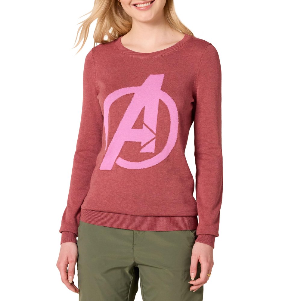 Amazon Essentials Disney | Marvel | Star Wars Women's Lightweight Crewneck Sweaters, Avengers Logo - Womens, Small