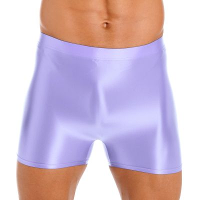 CHICTRY Mens Glossy Mid Waist Boxer Shorts Short Leggings Yoga Sportswear Swimwear Sleepwear Purple X-Large