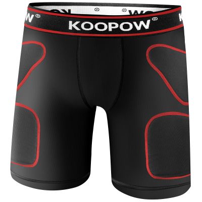 KOOPOW Youth Sliding Shorts Boys Padded Slider Shorts Sliding Pads with Cup Pocket for Baseball, Football, Hockey, Lacrosse,Black Red,S