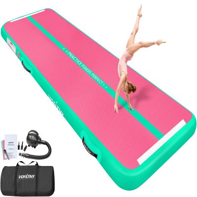 6.6 ft VOFiTNY Inflatable Gym Mats 4'' Thick Air Mat Tumble Track for home/gymnastics/cheer/tumbling Pink/Green