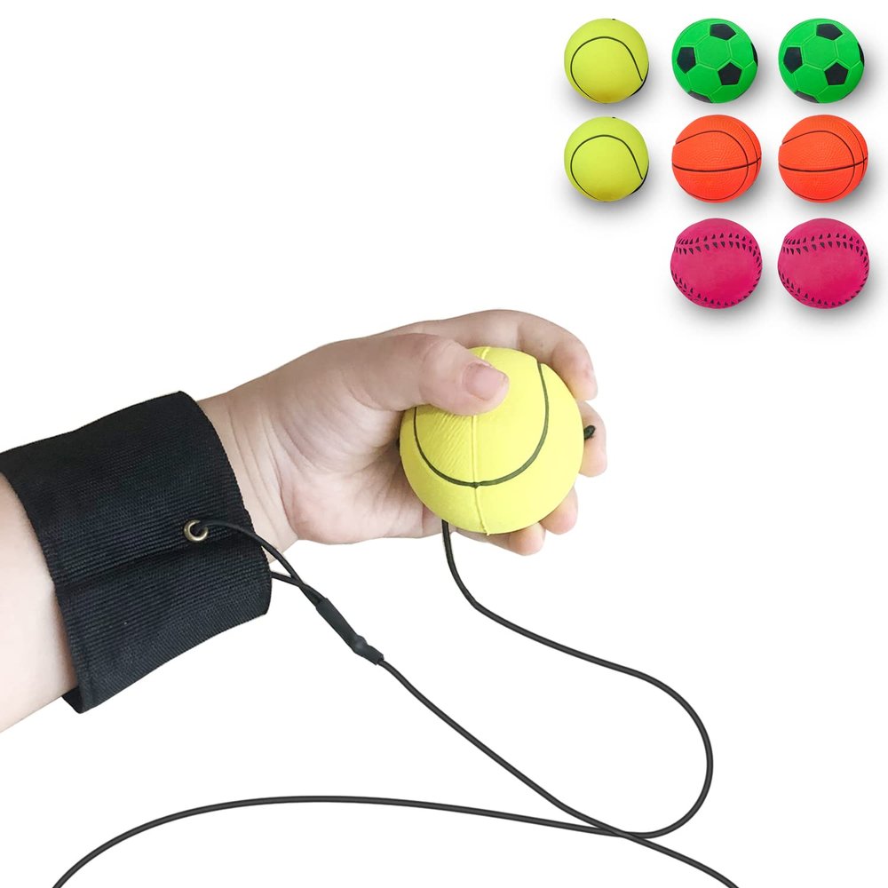 ZUYEE 8-Pack 1.85 Inch Wrist Return Balls - Rubber Balls on Elastic String Sports Rebound Toy for Kids Teens Wrist Exercise & Play (Basketball, Baseball, Soccer)