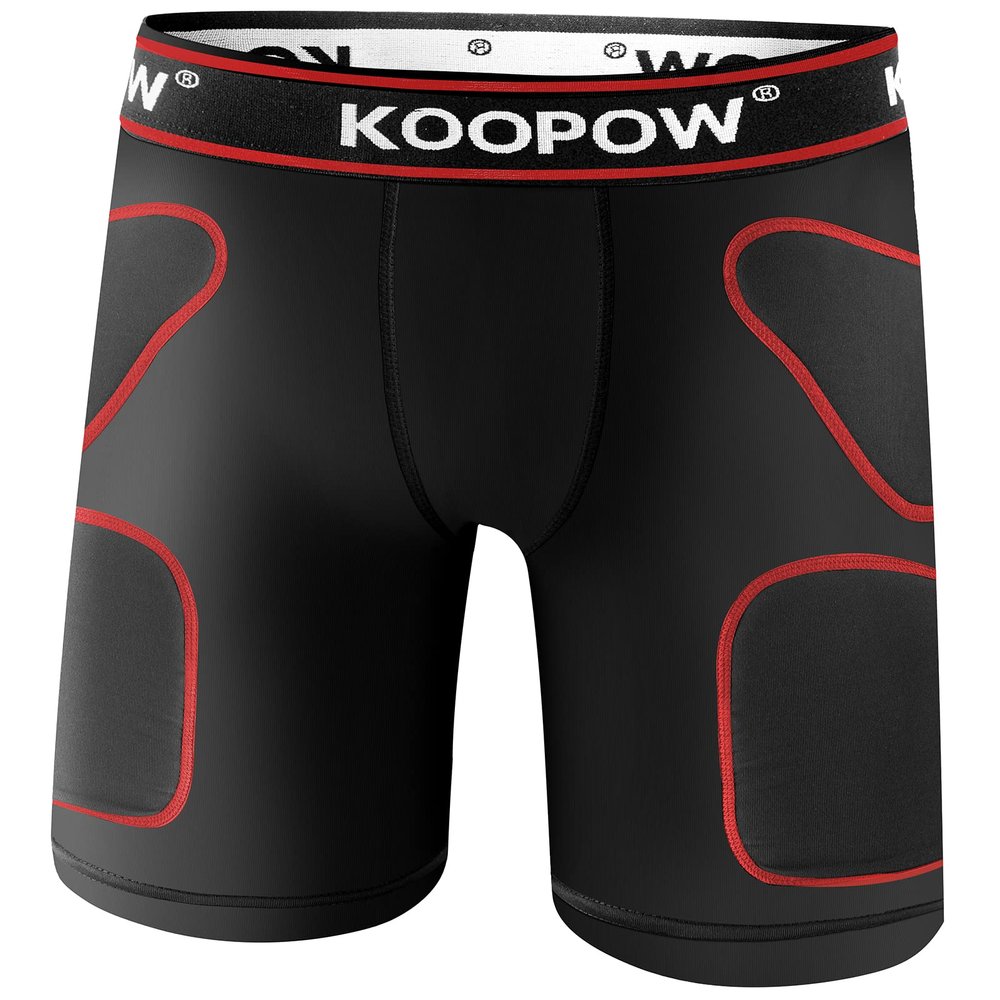 KOOPOW Youth Sliding Shorts Boys Padded Slider Shorts Sliding Pads with Cup Pocket for Baseball, Football, Hockey, Lacrosse Black Red,XL