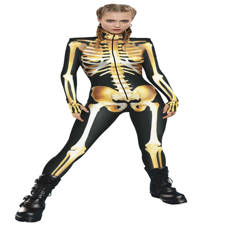 Honeystore Women's Skeleton Tight 1-Piece Jumpsuit Halloween Party Bodysuit Outfit BKAL-012 M