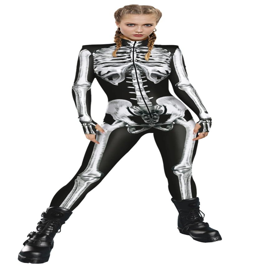 Honeystore Women's Skeleton Tight 1-Piece Jumpsuit Halloween Party Bodysuit Outfit BKAL-010 M