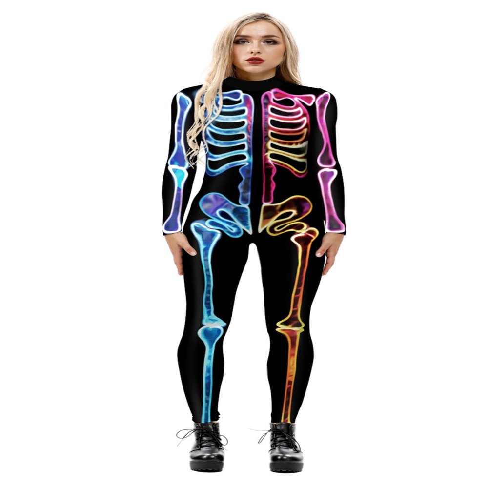 Honeystore Women's Skeleton Tight 1-Piece Jumpsuit Halloween Party Bodysuit Outfit BAX-170 S