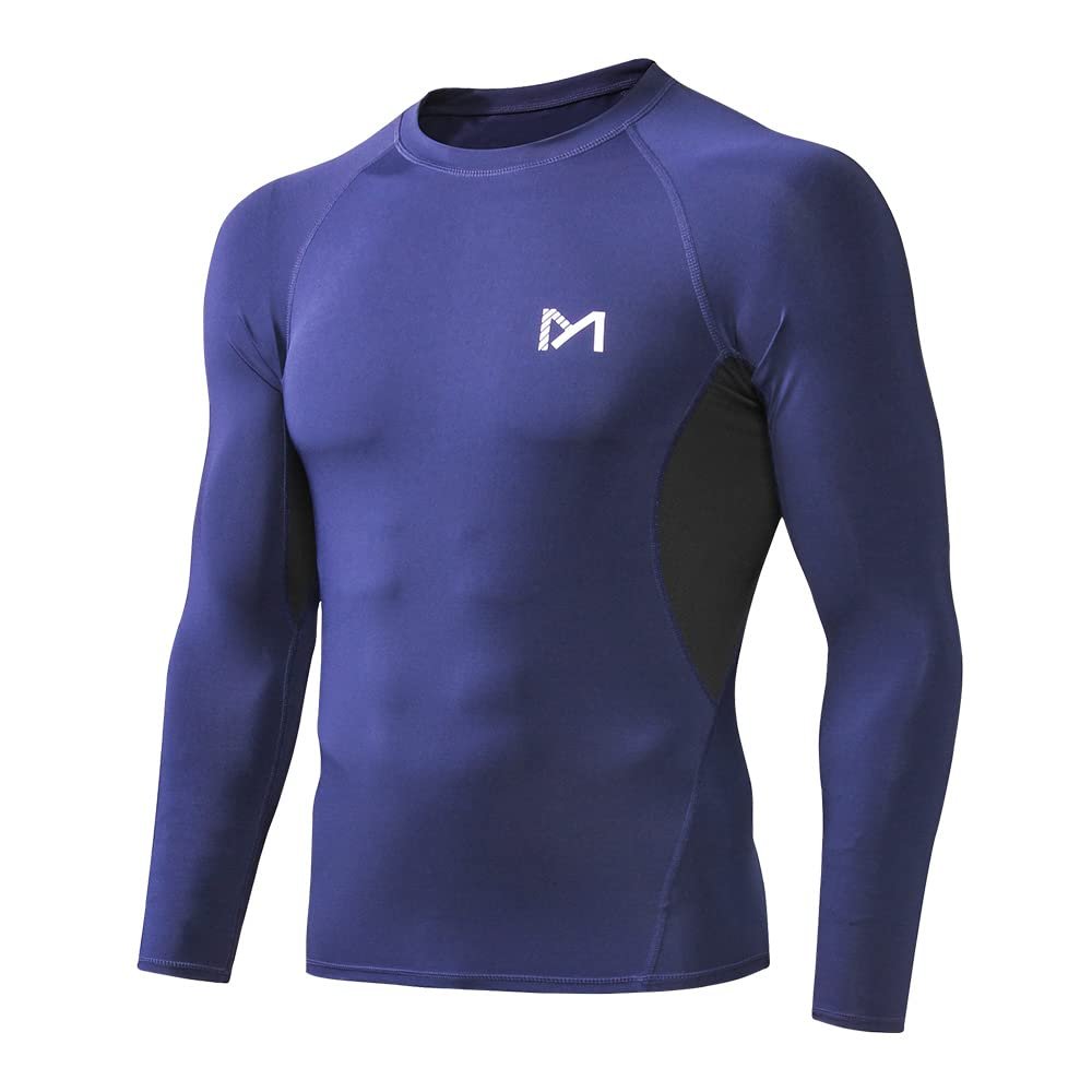 MEETYOO Men's Compression Shirt, Cool Dry Long Sleeve Underwear Top for Men, Sport Fitness Base Layer Blue