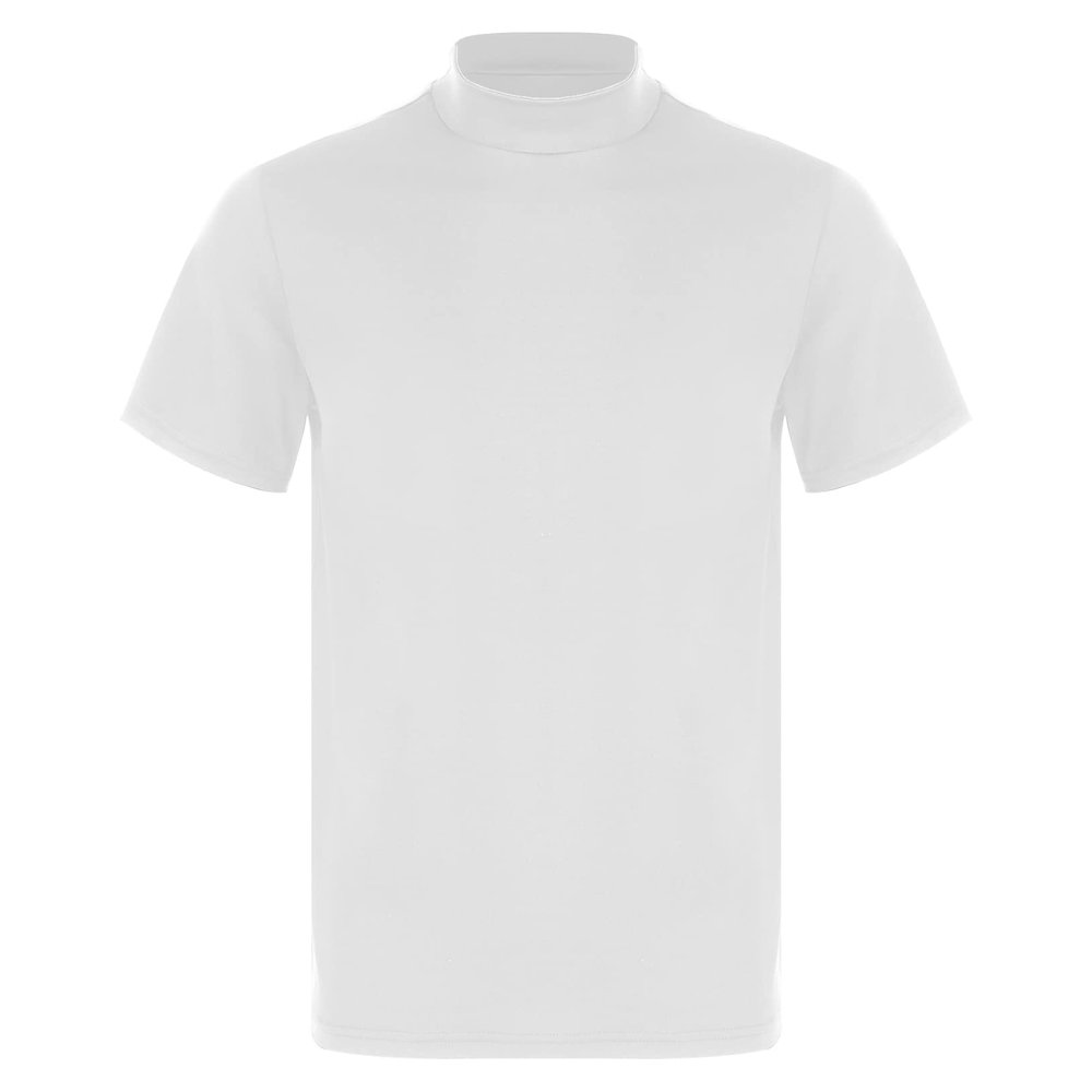 Freebily Mens Basic Turtleneck Short Sleeve T-Shirts Slim Fit Undershirt Solid Knitwear Sweaters White A Large