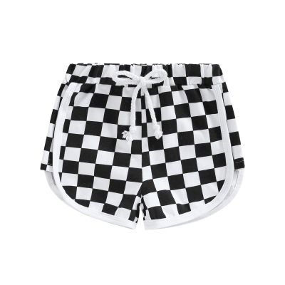 Toddler Baby Boy Girl Checkerboard Plaid Pants Elastic Waist Casual Trousers Spring Summer Short Pants(D-Black,2-3T)