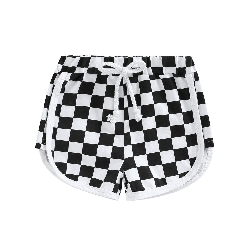 Toddler Baby Boy Girl Checkerboard Plaid Pants Elastic Waist Casual Trousers Spring Summer Short Pants(D-Black,2-3T)