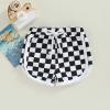 Toddler Baby Boy Girl Checkerboard Plaid Pants Elastic Waist Casual Trousers Spring Summer Short Pants(D-Black,2-3T) view 2