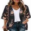 Kimono Cardigans Floral Womens Tops Dressy Casual Spring Cover ups Chiffon Open Front Shirts (BlackLace,S) view 1