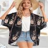 Kimono Cardigans Floral Womens Tops Dressy Casual Spring Cover ups Chiffon Open Front Shirts (BlackLace,S) view 4
