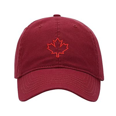 Baseball Cap Men Canadian Maple Leaf Embroidered Washed Cotton Dad Hat Baseball Caps (Red,7 5/8)