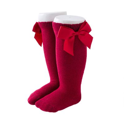 BULINGNA Toddler Infant Baby Girl Princess Bowknot Stockings Solid Color Ruffled Knee High Socks Tube School Uniform Leggings (Wine red, 2-3T)