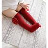 BULINGNA Toddler Infant Baby Girl Princess Bowknot Stockings Solid Color Ruffled Knee High Socks Tube School Uniform Leggings (Wine red, 2-3T) view 2