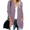 JEsilunmaMY Women's Long Sleeve Draped Cardigan Loose Casual Open Front Knit Sweater Solid Color Chunky Outwear with Pockets (Purple,Large) view 1