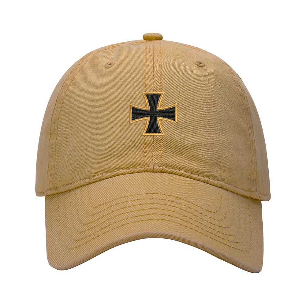 Baseball Cap Men Cross of Iron Wehrmacht Embroidered Washed Cotton Dad Hat Baseball Caps (Khaki,7 5/8)