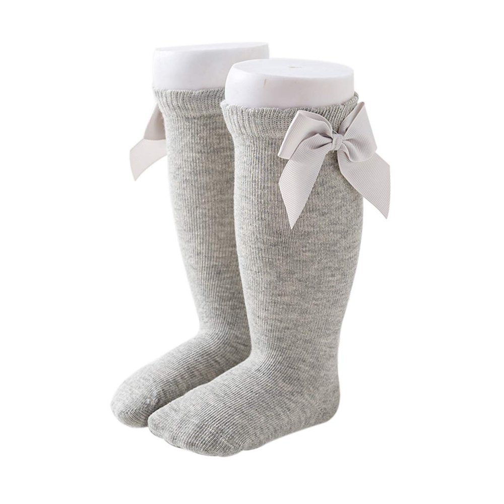 BULINGNA Toddler Infant Baby Girl Princess Bowknot Stockings Solid Color Ruffled Knee High Socks Tube School Uniform Leggings (Light gray, 0-12 Months)