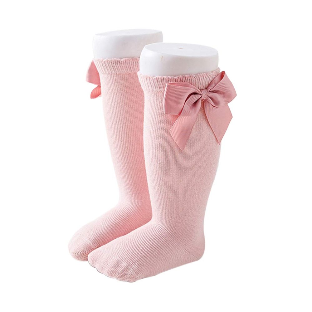 BULINGNA Toddler Infant Baby Girl Princess Bowknot Stockings Solid Color Ruffled Knee High Socks Tube School Uniform Leggings (Pink, 0-12 Months)