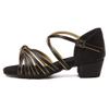 JUODVMP Girl's Latin Dance Shoes Black+Gold Satin Low Heel 1.1" Ballroom Salsa Dance Practice Performance Shoes,Model 203,12 M US Little Kid view 1