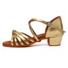 JUODVMP Girl's Latin Dance Shoes Gold Pu Leather Low Heel 1.1" Ballroom Salsa Dance Practice Performance Shoes,Model 203,13 M US Little Kid view 1