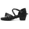 JUODVMP Girl's Latin Dance Shoes Black Satin Low Heel 1.1" Ballroom Salsa Dance Practice Performance Shoes,Model 203,12 M US Little Kid view 1