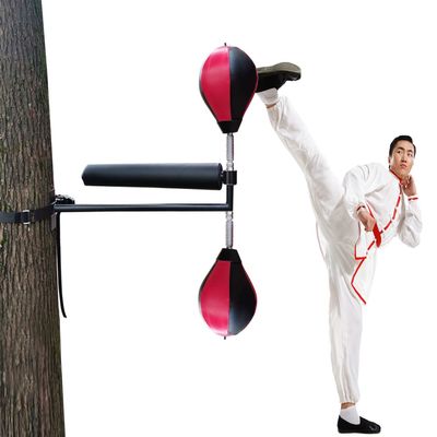Wing Chun Dummy, Portable Martial Boxing Spinning Bar, 2 Speed Balls Trainer, Adjustable Height 360 Spinning Reflex Bar, Suitable for Training Tied to Trees or Hard Objects