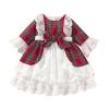 Toddler Girls Christmas Skirt Long Sleeve Lace Patchwork Plaid Bowknot Princess Dress Xmas Party (Red, 18-24 Months) view 1