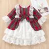 Toddler Girls Christmas Skirt Long Sleeve Lace Patchwork Plaid Bowknot Princess Dress Xmas Party (Red, 18-24 Months) view 2