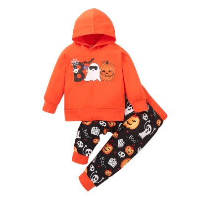 2PCS Boys Fall Clothes Set, Toddler Infant Baby Boys Dinosaur Long Sleeve Hoodie Tops Sweatsuit (d-Orange, 2-3 Years)