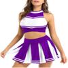 Hansber Women's Cheer Leader Costume Zip Back Crop Top with Pleated Mini Skirt Cheerleading Outfits Halloween Cosplay Costume Purple X-Large view 1