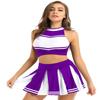 Hansber Women's Cheer Leader Costume Zip Back Crop Top with Pleated Mini Skirt Cheerleading Outfits Halloween Cosplay Costume Purple X-Large view 3