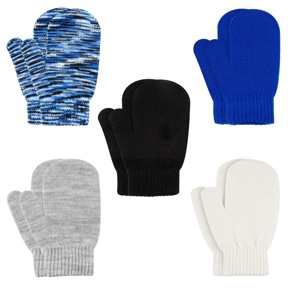 ONESING 5 Pair Toddler Mittens and Winter Gloves - Warm Black Gloves for Newborn Girls and Boys