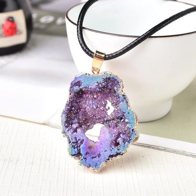 1PC Natural Agate Geode Pendant Plated Guardian&Luckly Pendant Colourful Raw Mineral Stone Charm for Unisex Jewelry Gift,style3