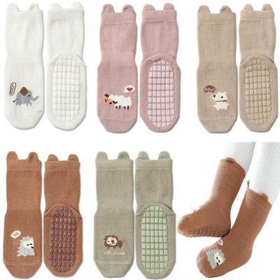 Exegawe Toddler Non Slip Socks, Cute Baby Socks with Grips Crew Socks 5 Pairs(E-5 Mix Colors,M)