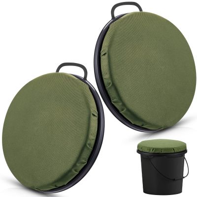 Lewtemi 2 Pcs 5 Gallon Bucket Seat 360 Degree Swivel Lid with 2" Thick Green Padded Cushion Lid with Waterproof Cover, Ideal for Winter Ice Fishing, Waterfowl Hunting, Camping and Outdoor Activities