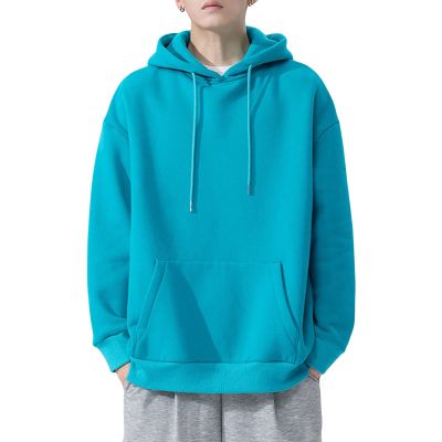 Maiyifu-GJ Men's Solid Loose Fit Pullover Hoodies Casual Athletic Hooded Sweatshirts Long Sleeve Hoodie with Kanga Pocket (Blue 1,5X-Large)