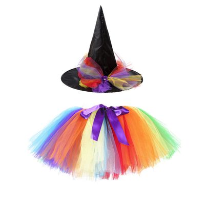 Shinsto 2 Pieces Halloween Witch Costume for Women's Colorful Tutu Skirt Skirt with Hat Type A One Size