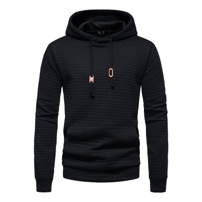 Maiyifu-GJ Men Plaid Jacquard Pullover Hoodies Hipster Lightweight Hooded Sweatshirts Long Sleeve Drawstring Hoodie Outwear (Black,Large)