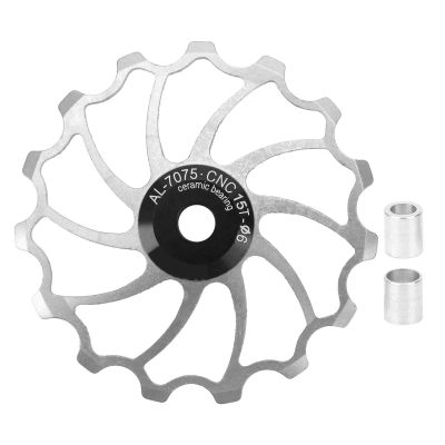 Hapivida Bike Guide Pulley, 15T Rear Derailleur Pulley Aluminum Alloy Ceramic Bearing Guide Wheel Pulley, Bicycle Guide Wheel for Road Bike, Mountain Bike, MTB, BMX(Silver)