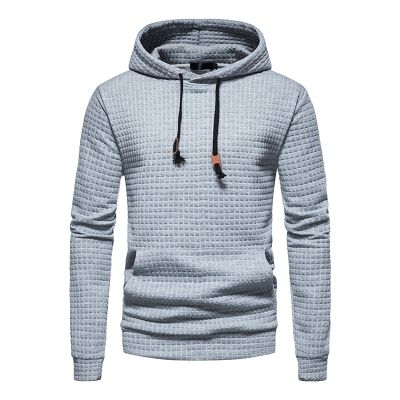 Maiyifu-GJ Men Plaid Jacquard Pullover Hoodies Hipster Lightweight Hooded Sweatshirts Long Sleeve Drawstring Hoodie Outwear (Light Grey,XX-Large)